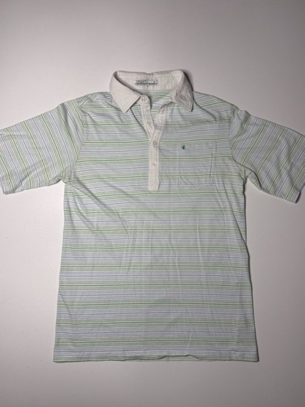 Criquet Players Short Sleeve Striped Pocket Polo Shirt (Men's Small) White/Blue